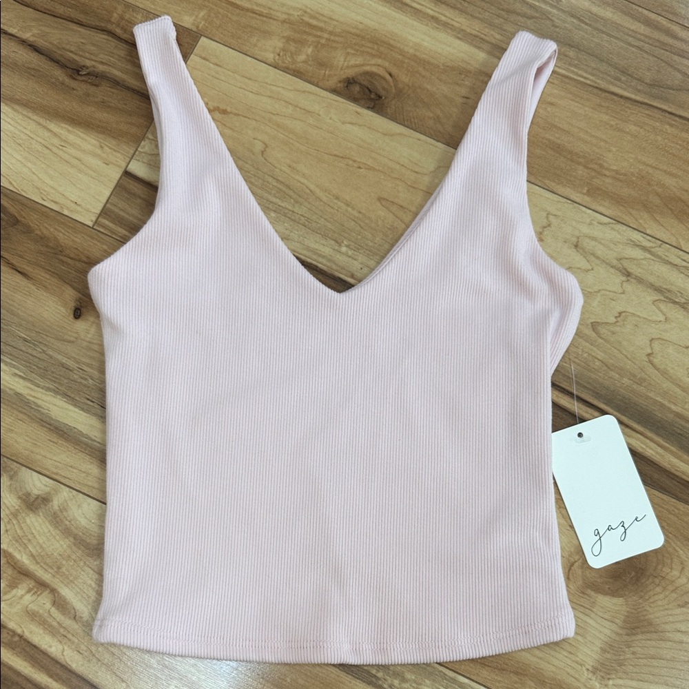 Gaze Blush Ribbed V-Neck Camisole baby doll pink